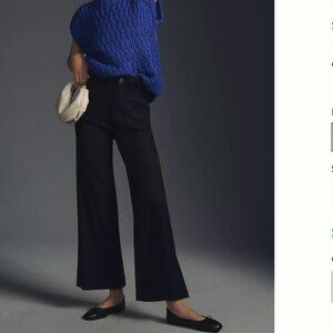 Anthropologie Maeve Linen Colette Cropped Wide-Leg Pants Black Sz 31